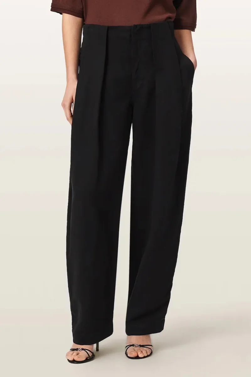AllSaints  pantaloni wide leg pentru femei cu amestec de in PHI