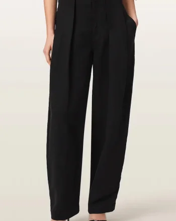 AllSaints  pantaloni wide leg pentru femei cu amestec de in PHI