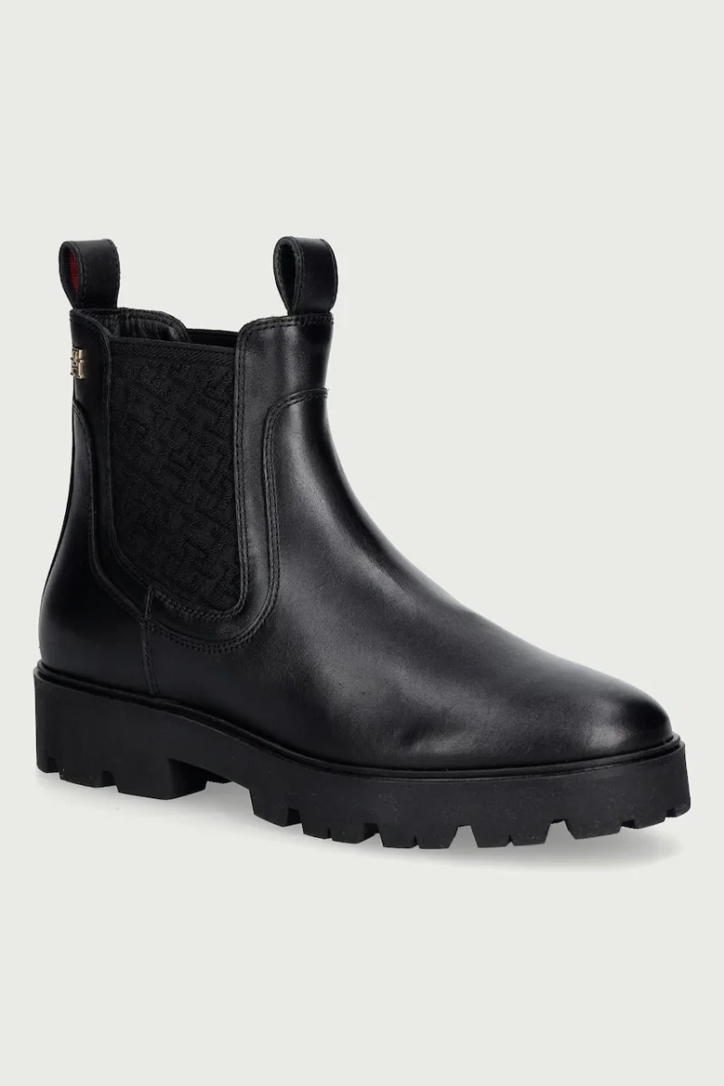 Tommy Hilfiger  ghete scurte pentru femei din piele TH MONOGRAM LEATHER CHELSEA BOOT