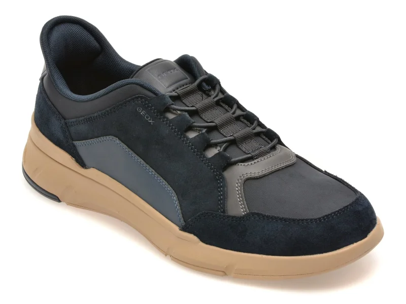 Pantofi sport GEOX bleumarin, U659KA, din piele naturala si material textil