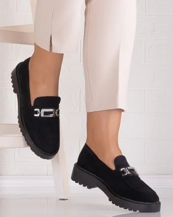Pantofi dama casual Negri din Piele Ecologica Intoarsa Morgana