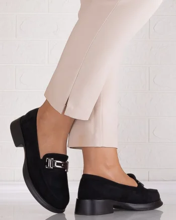 Pantofi dama casual Negri din Piele Ecologica Intoarsa Kalya
