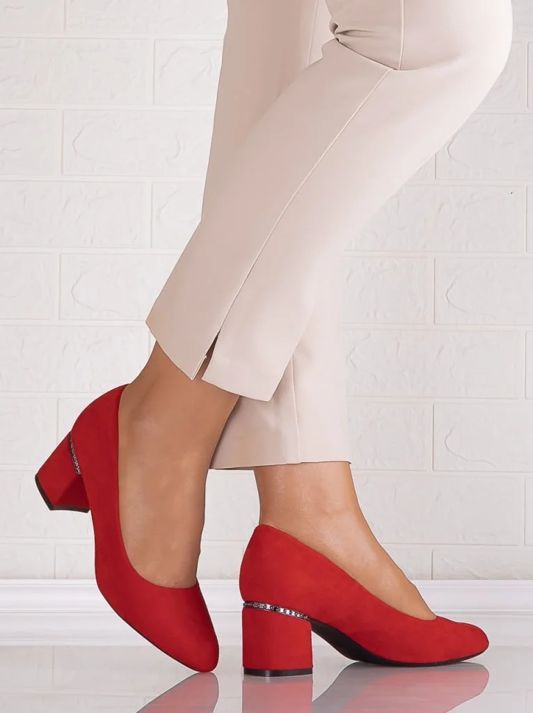 Pantofi dama cu toc Rosii din Piele Ecologica Intoarsa Loreya