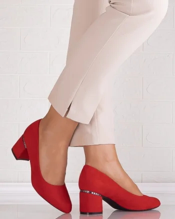 Pantofi dama cu toc Rosii din Piele Ecologica Intoarsa Loreya