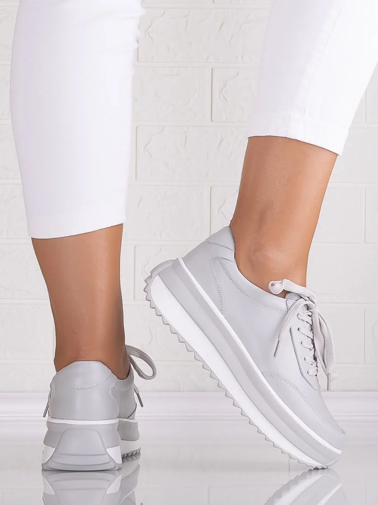 Pantofi dama casual Gri din Piele Naturala Delaia