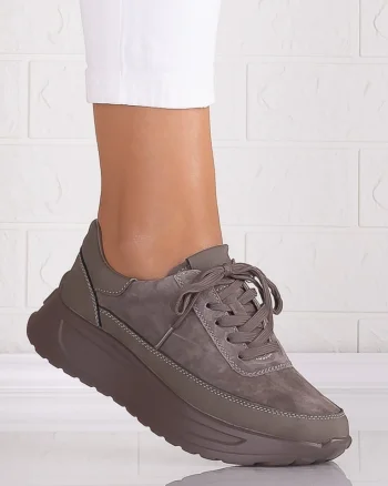 Pantofi dama casual Gri inchis din Piele Naturala Intoarsa Morela