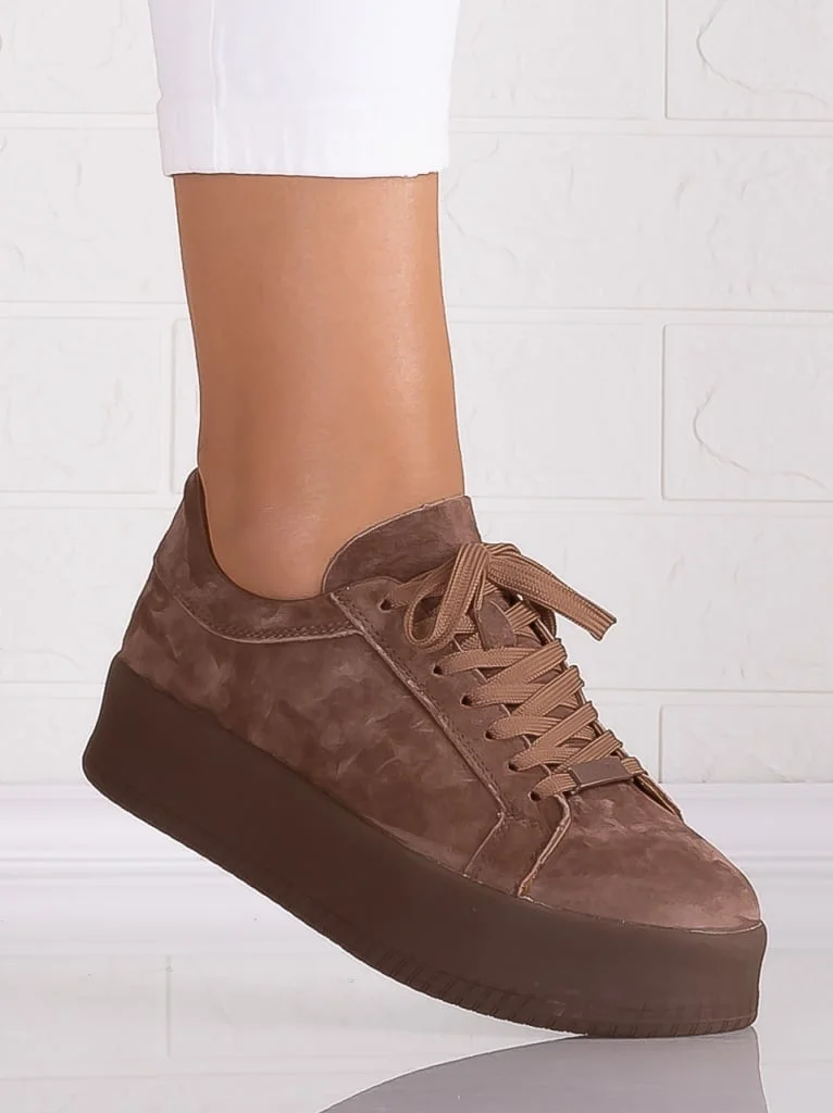 Pantofi dama casual Camel din Piele Naturala Intoarsa Semila