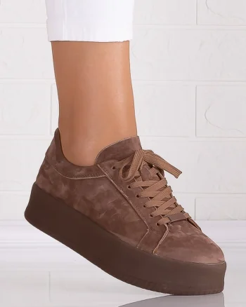 Pantofi dama casual Camel din Piele Naturala Intoarsa Semila