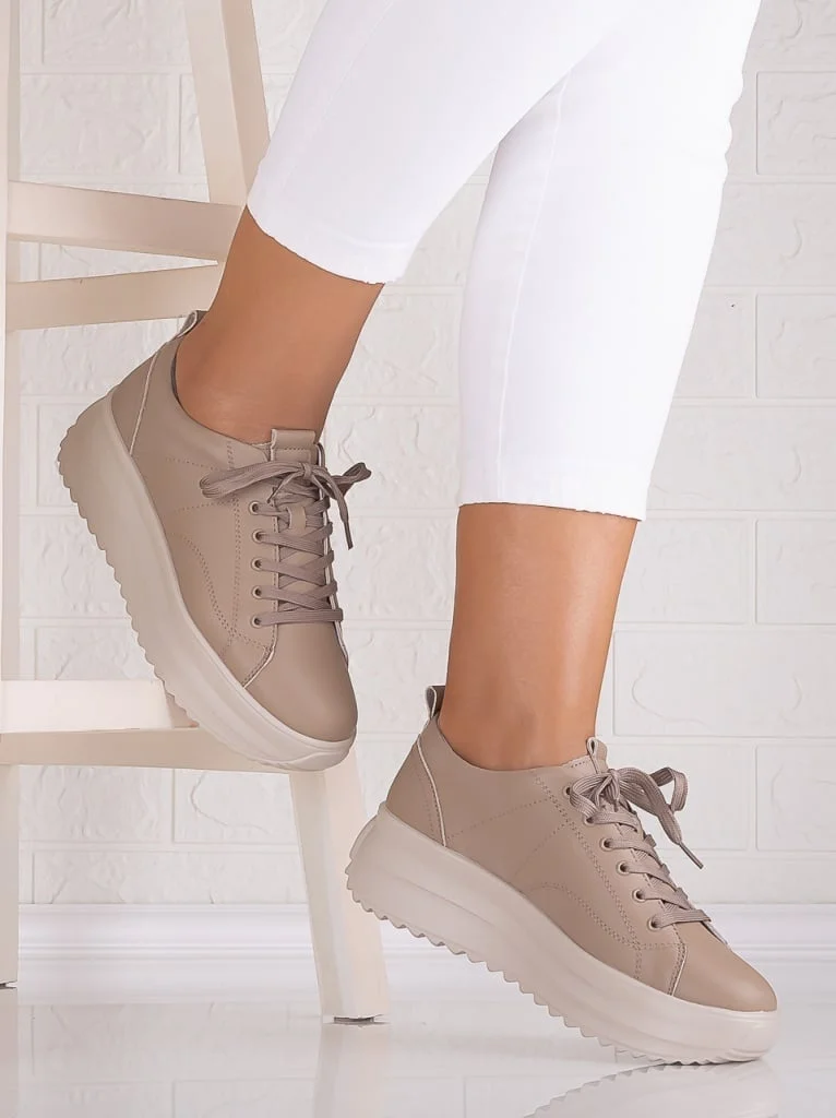 Pantofi dama casual Khaki din Piele Naturala Shula