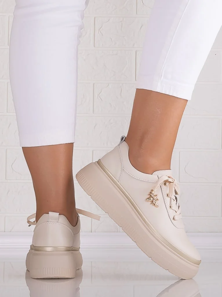 Pantofi dama casual Bej din Piele Naturala Letisa