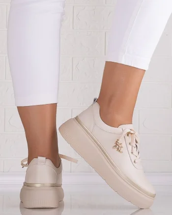 Pantofi dama casual Bej din Piele Naturala Letisa