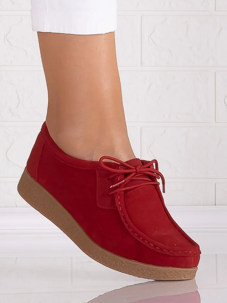 Pantofi dama casual Rosii din Piele Naturala Intoarsa Alenasa