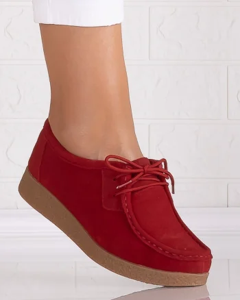 Pantofi dama casual Rosii din Piele Naturala Intoarsa Alenasa