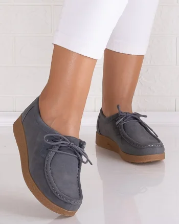 Pantofi dama casual Gri din Piele Naturala Intoarsa Alenasa