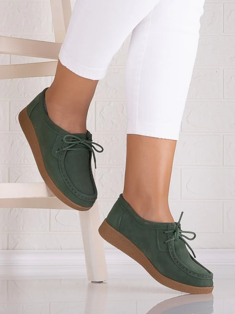 Pantofi dama casual Verzi din Piele Naturala Intoarsa Alenasa