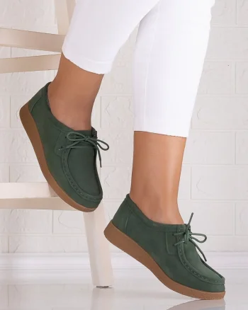 Pantofi dama casual Verzi din Piele Naturala Intoarsa Alenasa