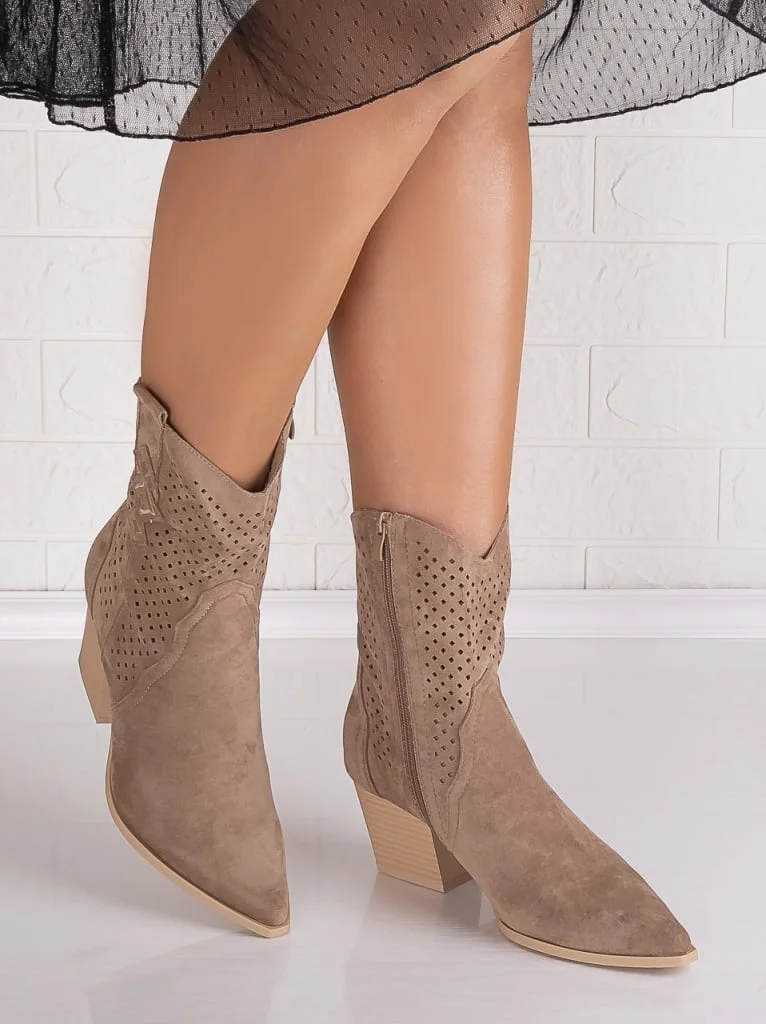 Botine dama Khaki din Piele Ecologica Intoarsa Jure