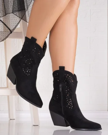 Botine dama Negre din Piele Ecologica Intoarsa Tamina