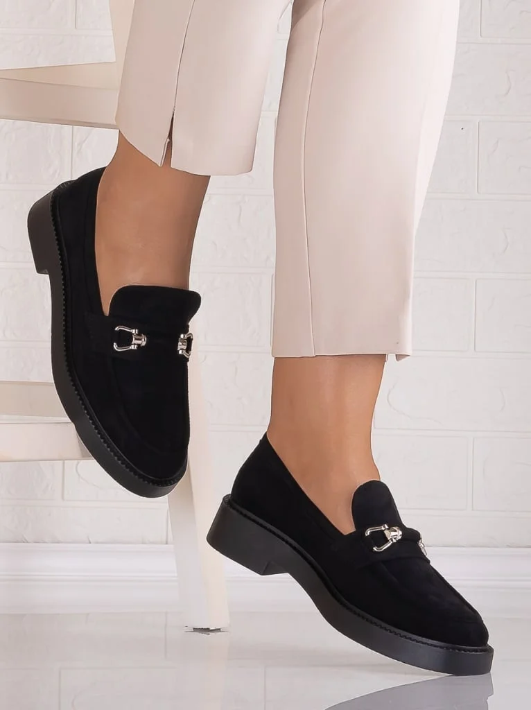Pantofi dama casual Negri din Piele Ecologica Intoarsa Rashida