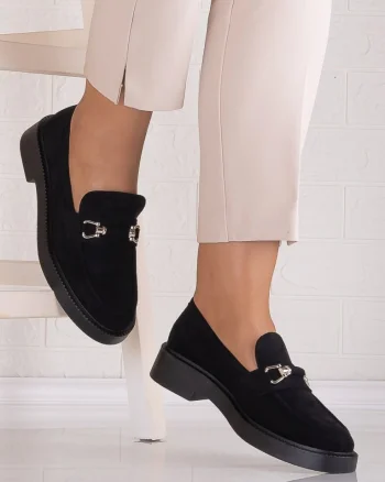 Pantofi dama casual Negri din Piele Ecologica Intoarsa Rashida