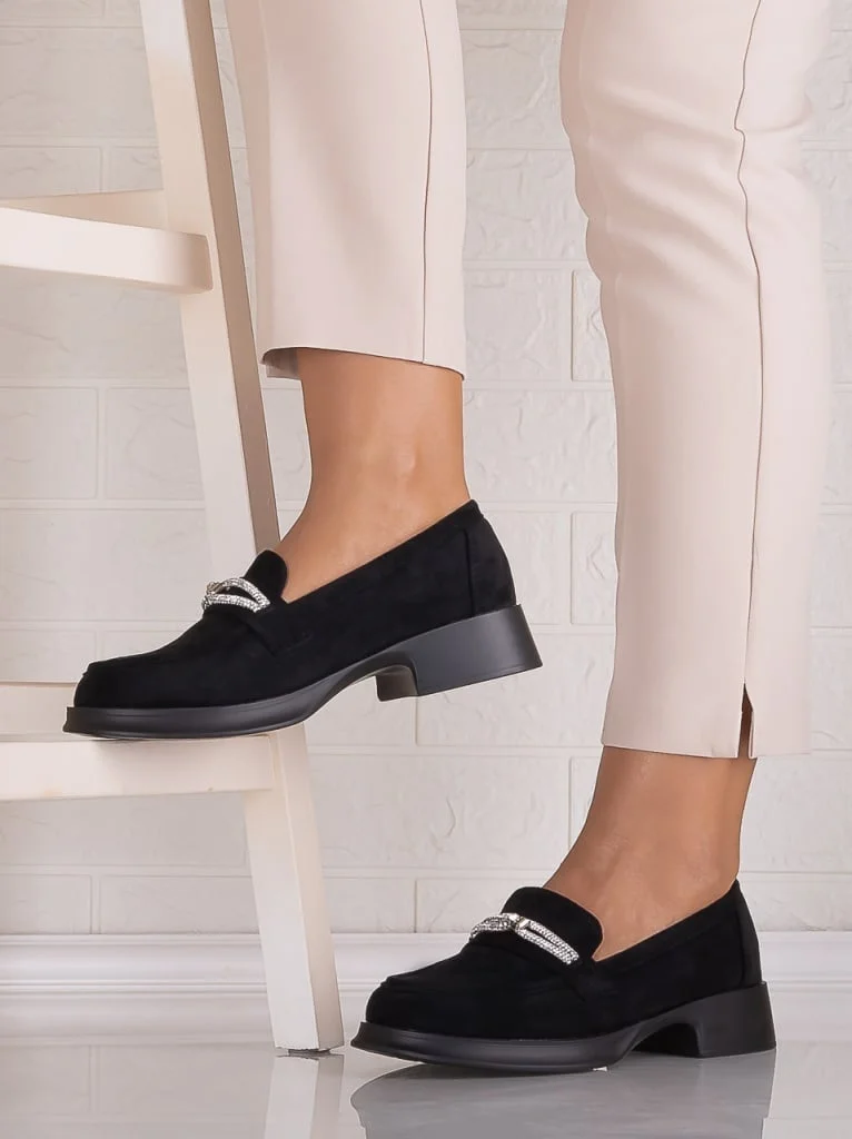 Pantofi dama casual Negri din Piele Ecologica Intoarsa Warifa