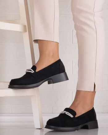 Pantofi dama casual Negri din Piele Ecologica Intoarsa Warifa