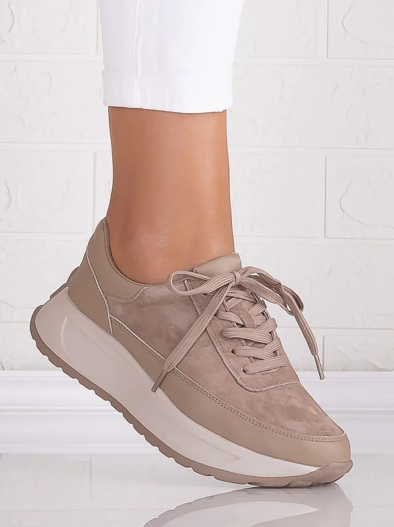 Pantofi dama casual Khaki din Piele Naturala Intoarsa Morela