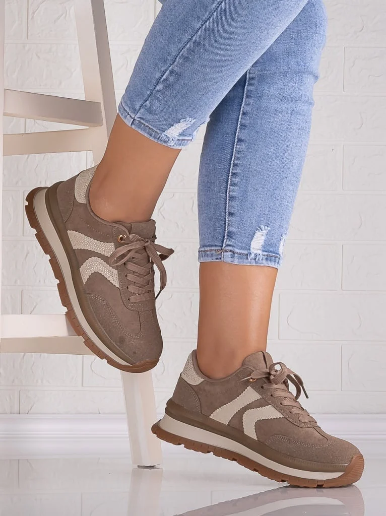 Sneakers dama cu platforma Khaki din Piele Ecologica Intoarsa Suziana