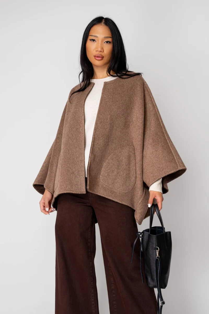 Palton handmade din lana reversibil Brown Taupe