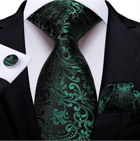 Set cravata verde + batista + butoni - matase - model 441
