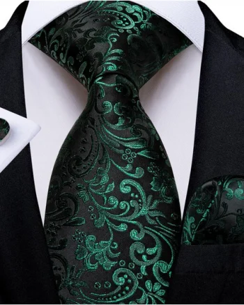 Set cravata verde + batista + butoni - matase - model 441