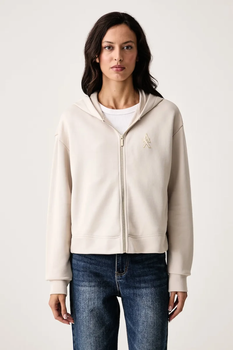 Armani Exchange  hanorac cu fermoar și glugă pentru femei din bumbac