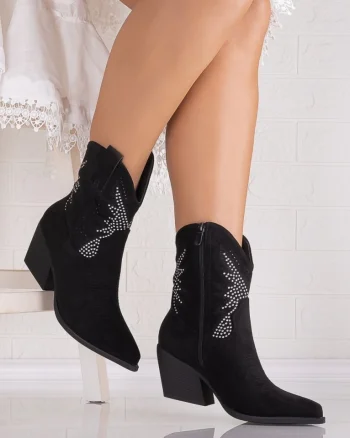 Botine dama Negre din Piele Ecologica Intoarsa Jemina