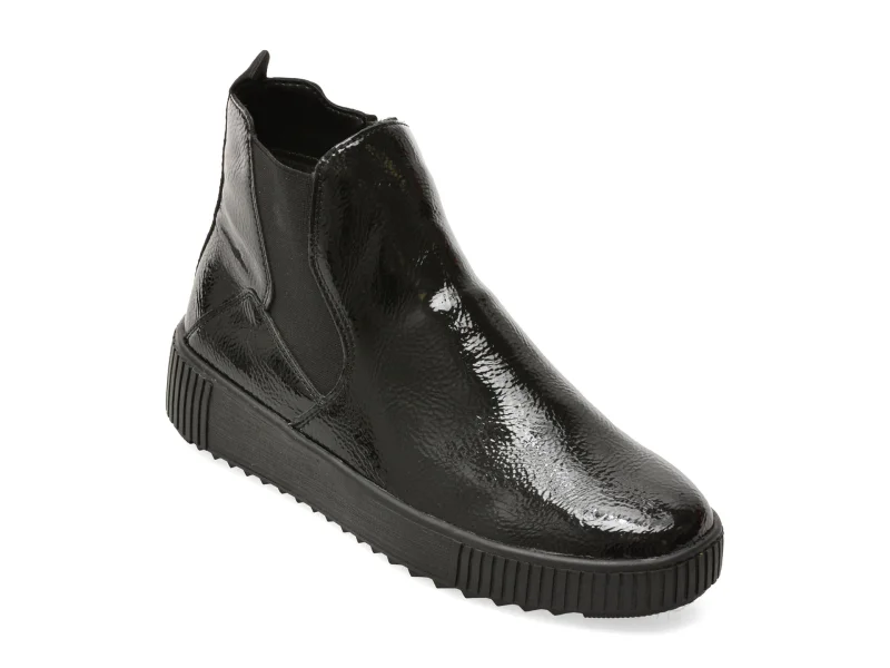 Ghete REMONTE negre, R7994, din piele ecologica lacuita