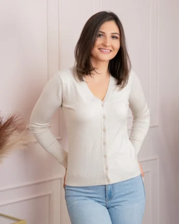 Pulover dama ivoire cu casmir si nasturi Justine