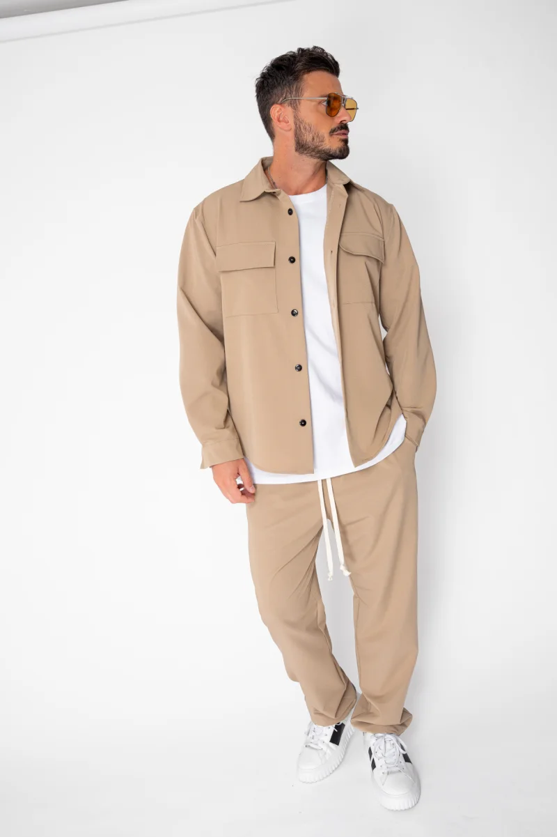Set Denver Camasa cu buzunare si pantalon lung cu snur Premium Taupe