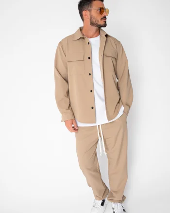 Set Denver Camasa cu buzunare si pantalon lung cu snur Premium Taupe