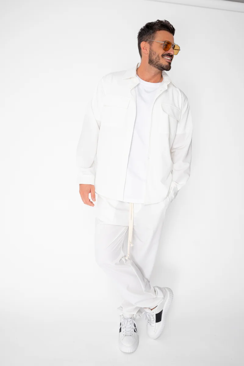 Set Denver Camasa cu buzunare si pantalon lung cu snur Premium Off White