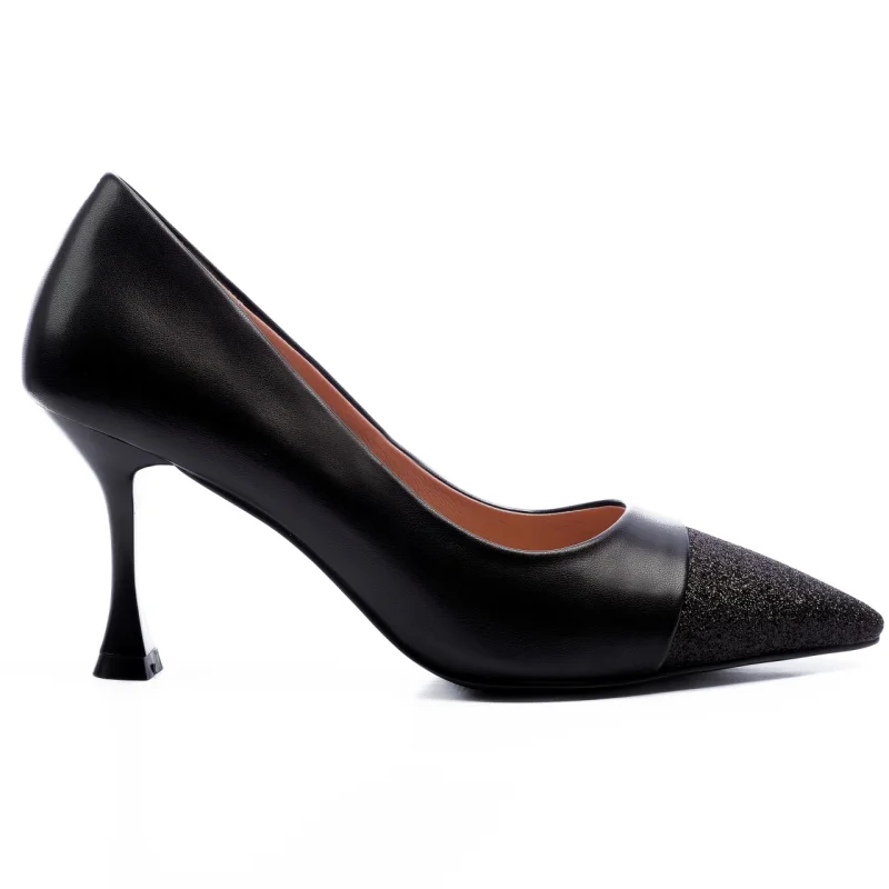Pantofi Eleganti din Piele Ecologica cu toc Special CRL0729 negru