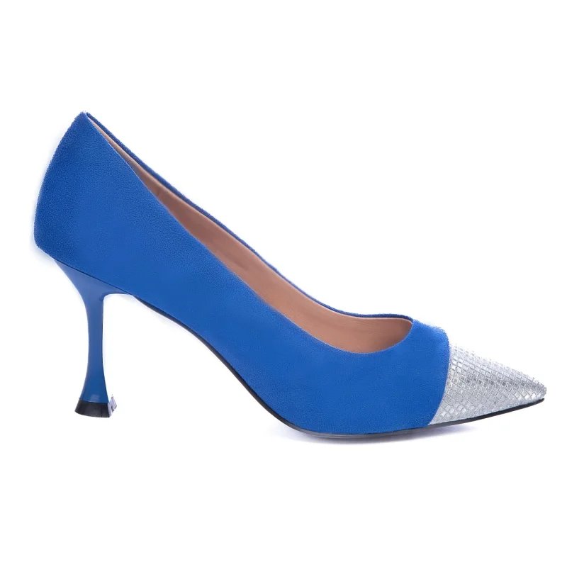 Pantofi Eleganti din Piele Ecologica cu toc Special CRL0729 albastru