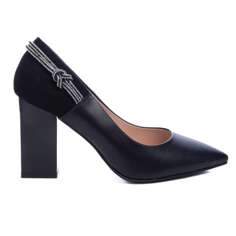 Pantofi Eleganti din Piele Ecologica cu toc Gros CRL0730 negru