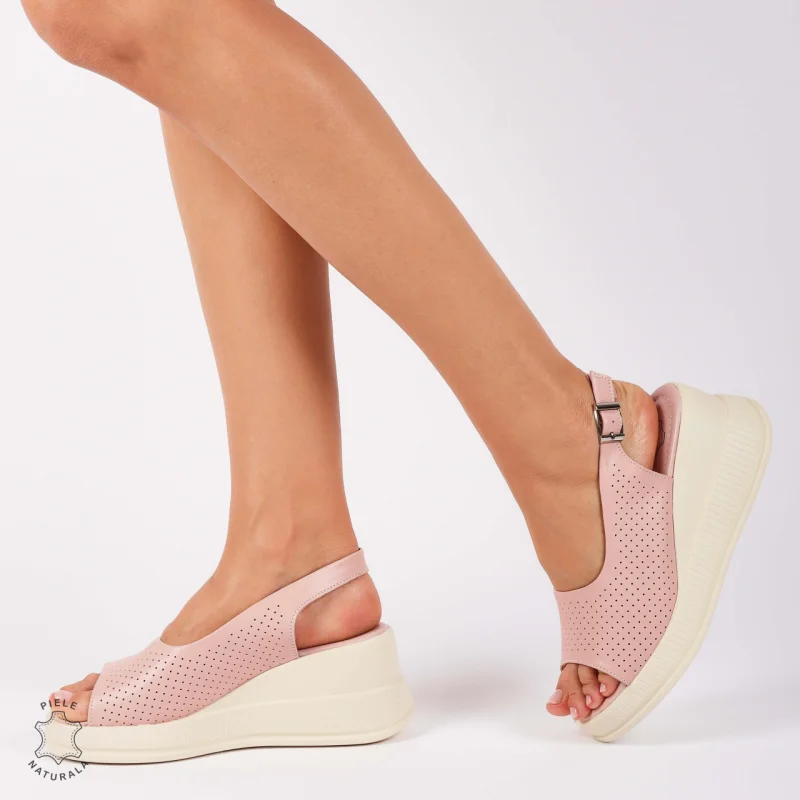 SANDALE Dama DIN Piele Naturala TALPA INALTA CRL1435 ROZ