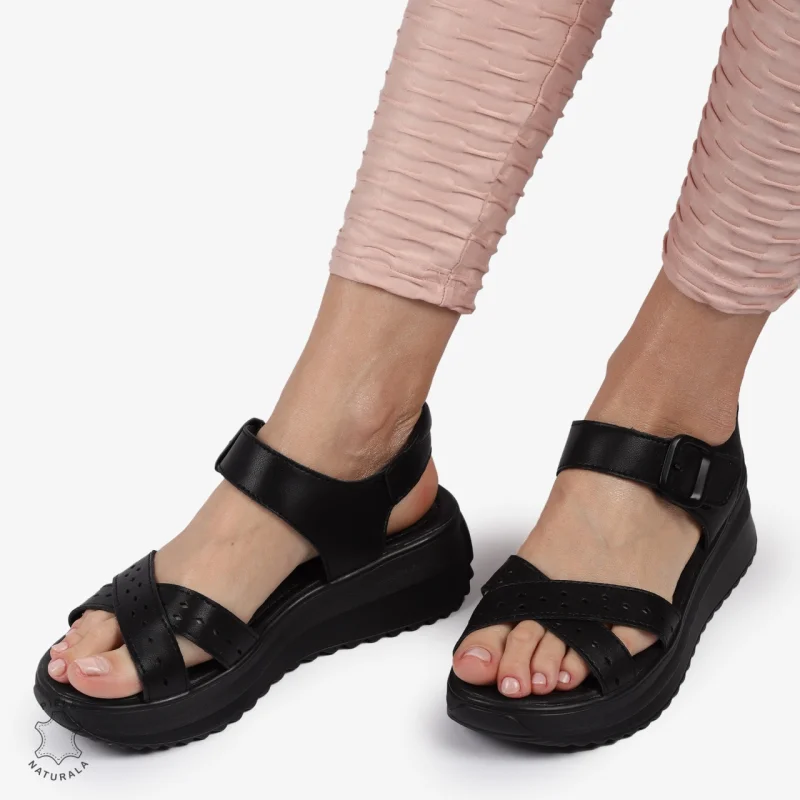 SAndale DAMA DIN PIELE NATURALA CU BARETE INCRUCISATE CRL1423 NEGRU