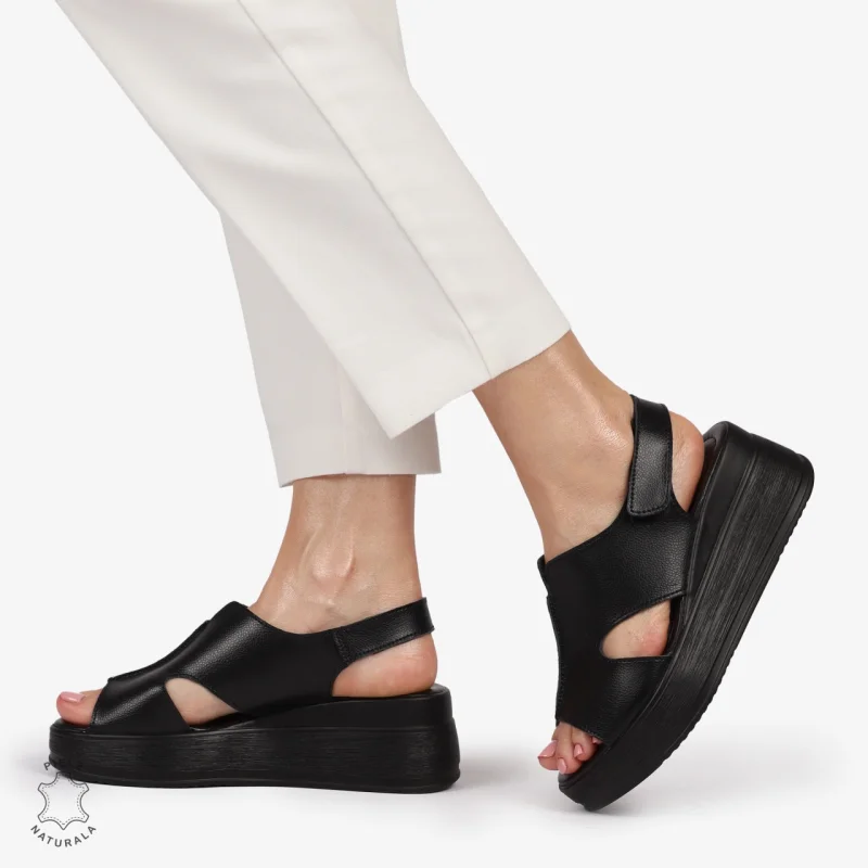 Sandale DAMA SPORT DIN PIELE NATURALA CU INCHIDERE SCAI CRL1410 NEGRU