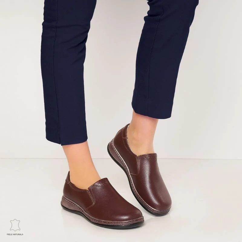 Mocasini dama din piele naturala cu talpa plata CRL0014 MARO