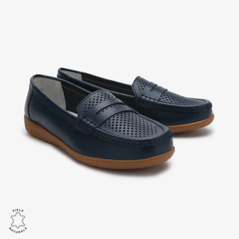 Mocasini dama din Piele Naturala CRL0712 BLEUMARIN