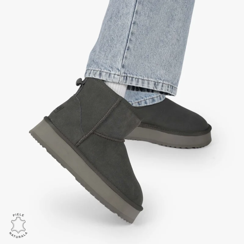 CIZME TIP UG DAMA din PIELE NATURALA INTOARSA CRL0893 CULOARE: GRI INCHIS