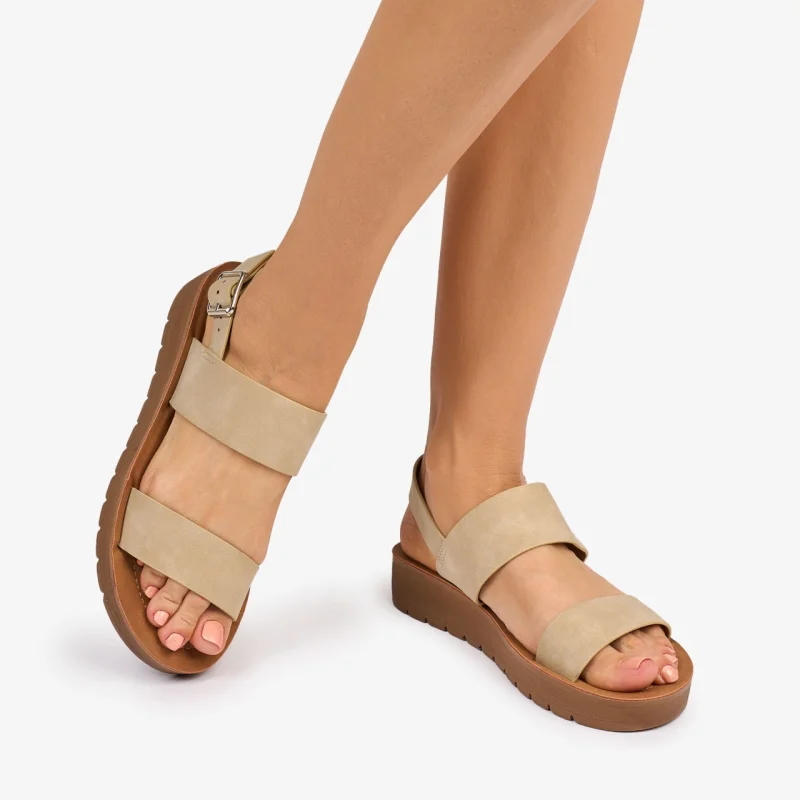 SANDALE dama din Piele ECOLOGICA CU BRETELE CRL1093 CULOARE: BEJ