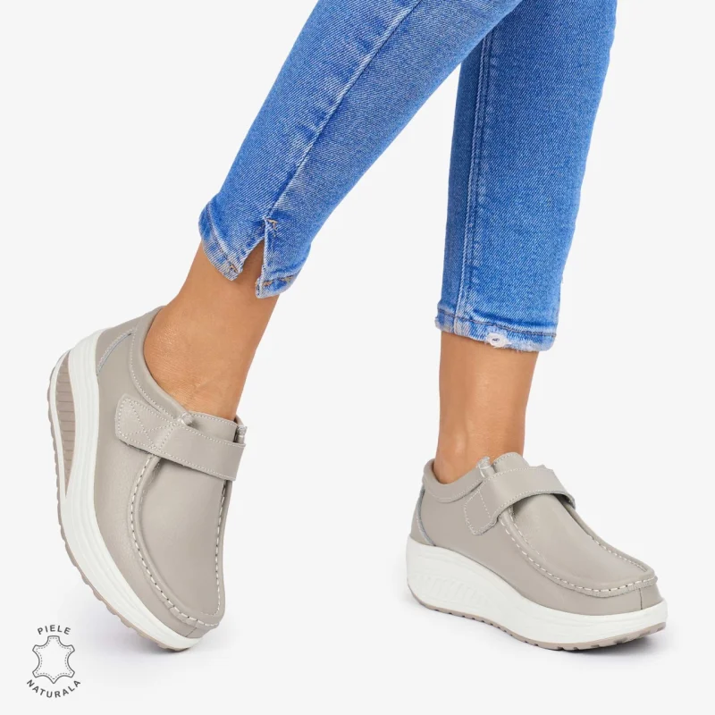 Mocasini dama din Piele Naturala CRL0063 CULOARE:GRI