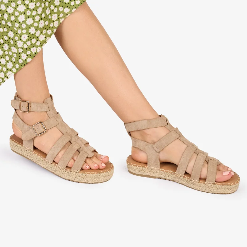 SANDALE Dama DIN PIELE ECOLOGICA INTOARSA CRL1022 Culoare: khaki